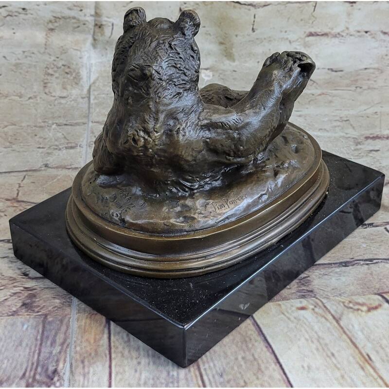 Grizzly Bear On His Back Bronze Sculpture Statue Home Office Decoration
