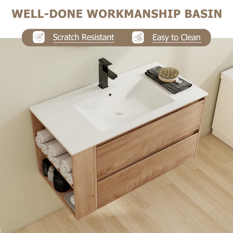 Bathroom Vanity With Sink In 30/36 Inch, Floating Bathroom Vanity With Soft Close Drawers and adjustable shelves