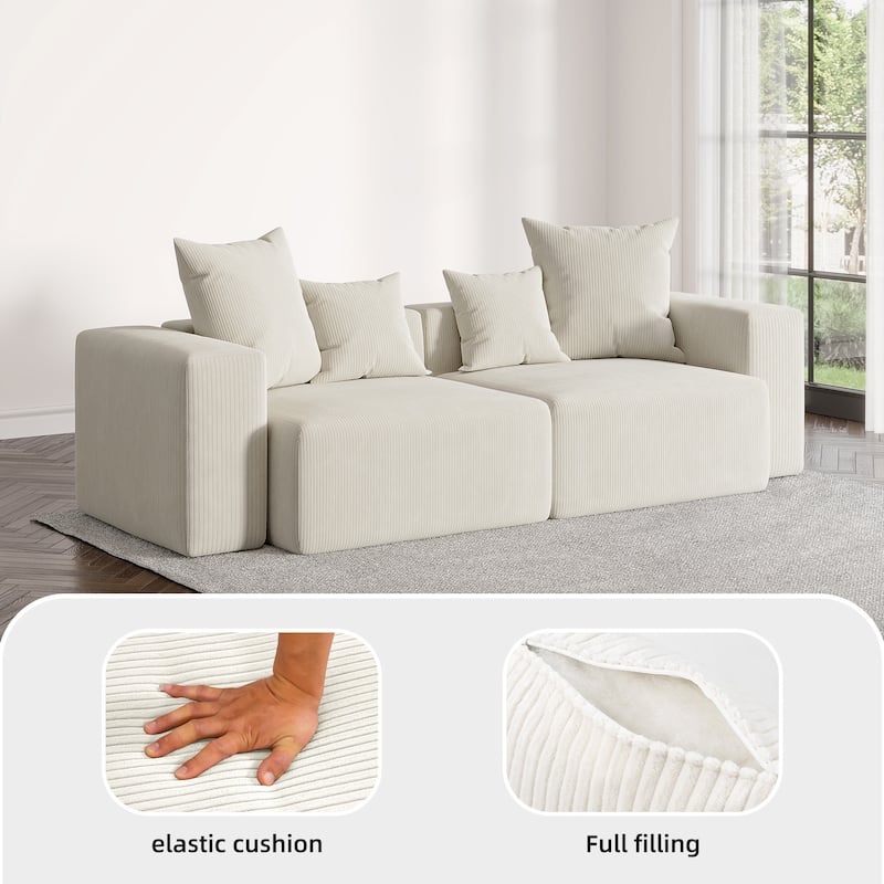 2 Set Oversized Corduroy Sectional Sofa Square Arm