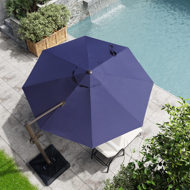 10ft Round Patio Offset Cantilever Umbrella Outdoor Hanging Umbrella with Cross Base