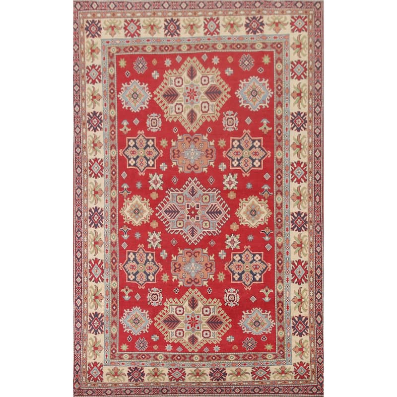 Hand Knotted Oriental 100% Wool Carpet Traditional Geometric Red Kazak Area Rug - 10' 2'' X 6' 4''