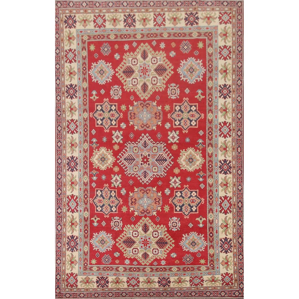 Hand Knotted Oriental 100% Wool Carpet Traditional Geometric Red Kazak Area Rug - 10' 2'' X 6' 4''