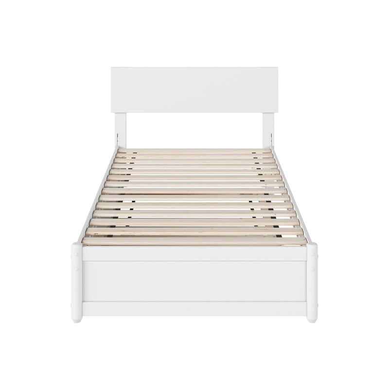 Wesley Twin Platform Bed with Panel Footboard & Twin Trundle in White