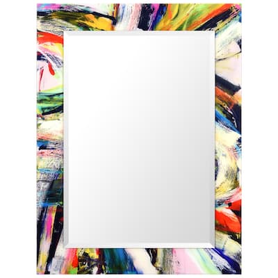 Rock Star Rectangular Beveled Mirror on Free Floating Printed Tempered Art Glass - Clear - 40" x 30"