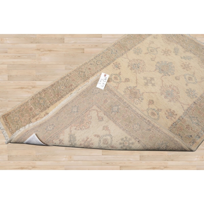 3x5 Ivory Hand Knotted Afghan Transitional Oushak Wool Rug - 3' x 5'
