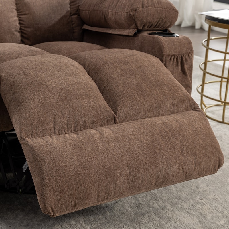 Oversized Linen Manual Rocker Recliner Chair with Massage and Heat, 2 Cup Holders, USB Charge Port