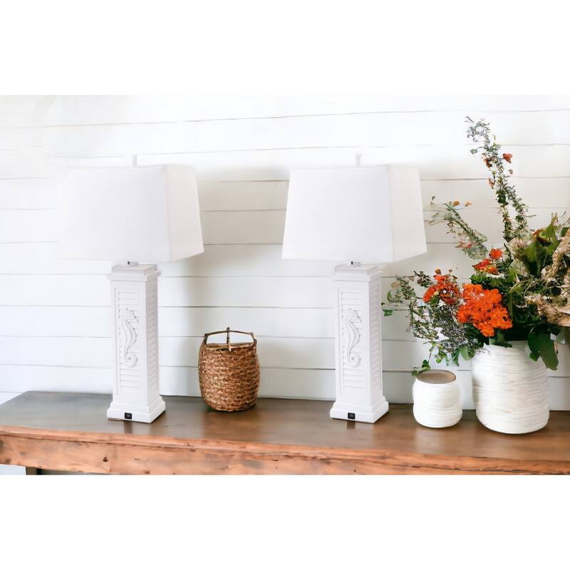 HomeRoots Set of 2 White Seahorse Shutter Base Table Lamps - 14 W x 32 D x 12 H
