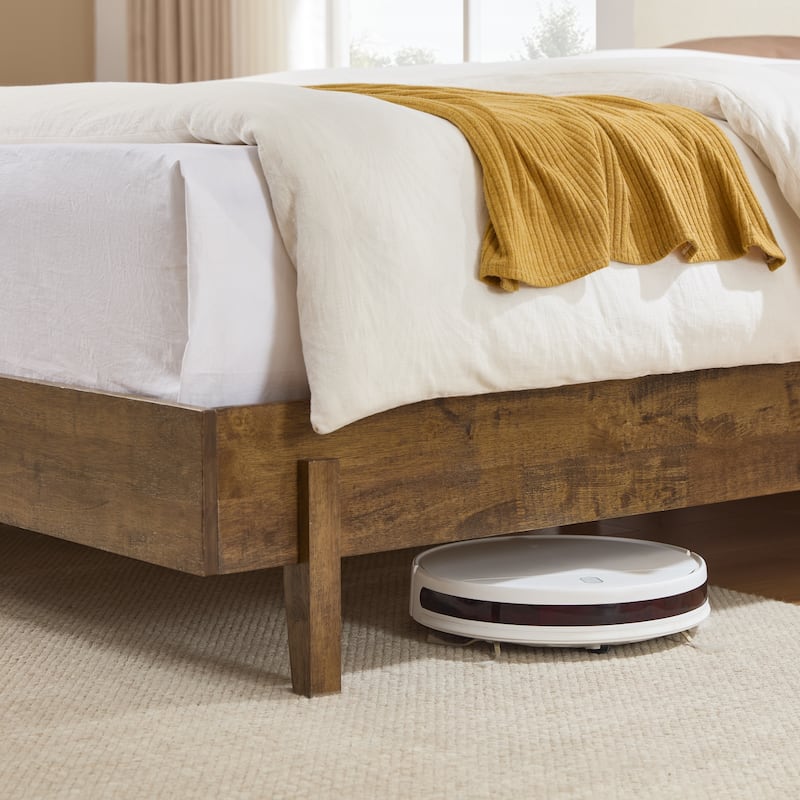 Spruce & Spring Modern Bouclé Platform Bed with Upholstered Headboard & Solid Wood Frame