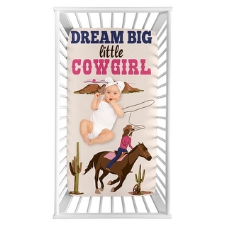 Sweet Jojo Designs Western Cowgirl Girl Photo Op Fitted Crib Sheet Wild West Vintage Country Animal Southwest Brown Pink Blue