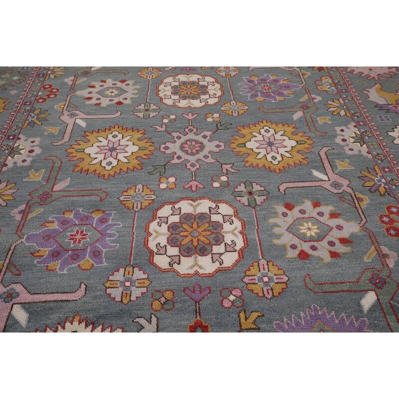 All-Over Gray Oushak Oriental Area Rug Handmade Wool Carpet - 9'3" x 11'7"