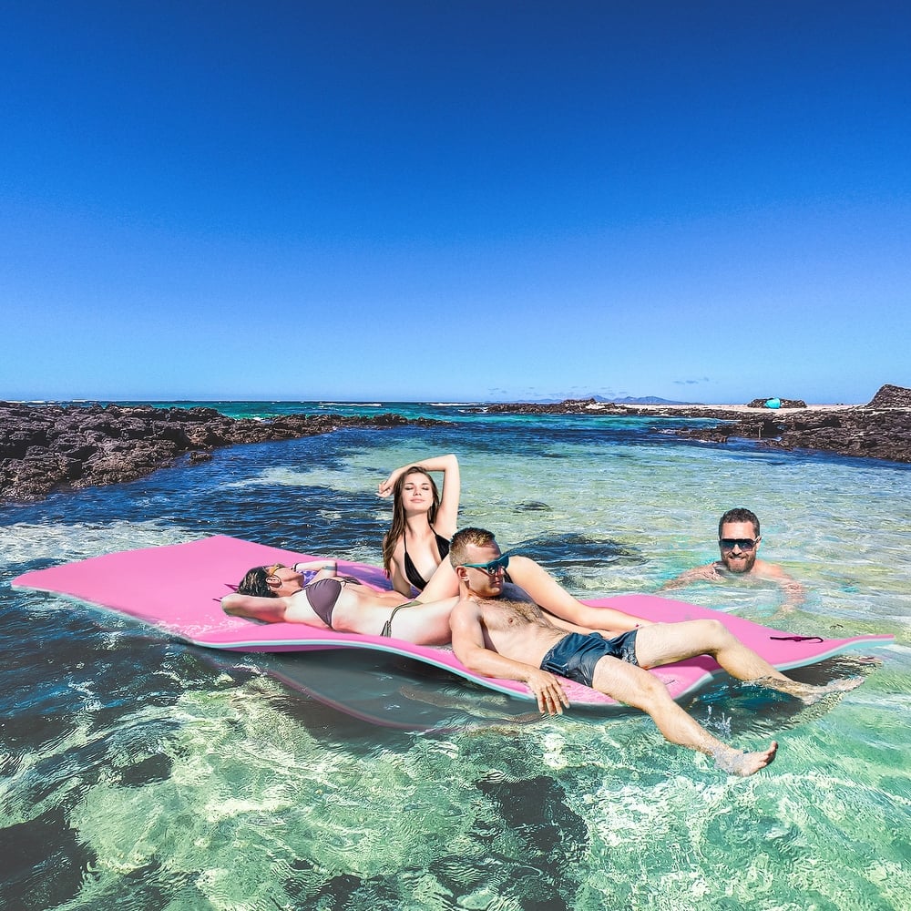 Soozier 12.5' x 5' Lily Pad Floating Mat with Cup Holder Table , 3-Layer Portable Water Mat Float Dock