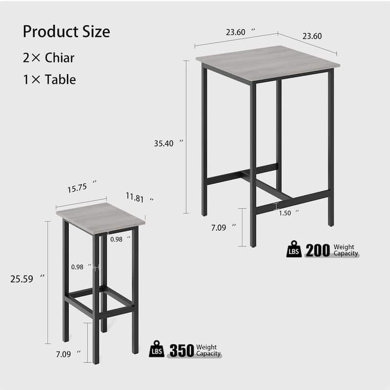 Bar Table Set with 2 Bar Stools in Grey