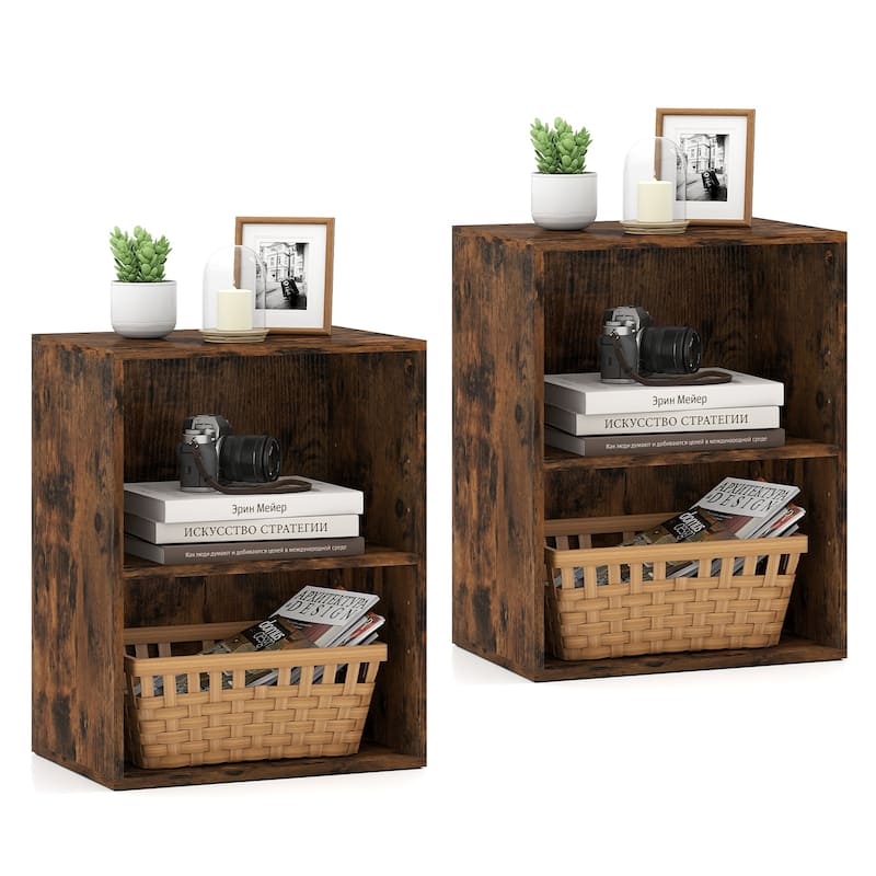 Gymax 2PCS 2-Cube Bookcase w/ 5-Position Adjustable Shelf - Brown