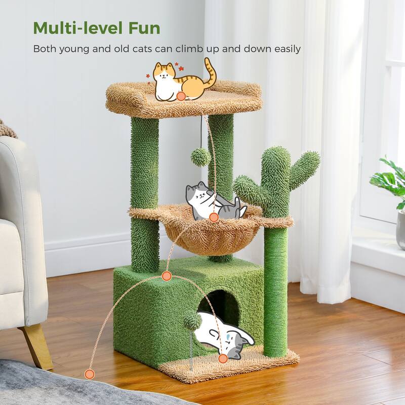 4-in-1 Multi-Level Cat Tower, Cat Tree with Large Cat Condo, Cat Scratching Post for Cats with Deep Hammock & Cozy Top Perch