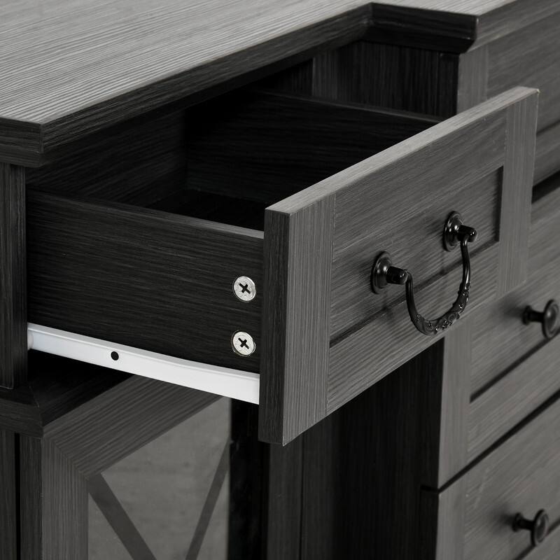Moasis Farmhouse 59" TV Stands with 9 Drawers and Adjustable Shelves & Tempered Glass Doors