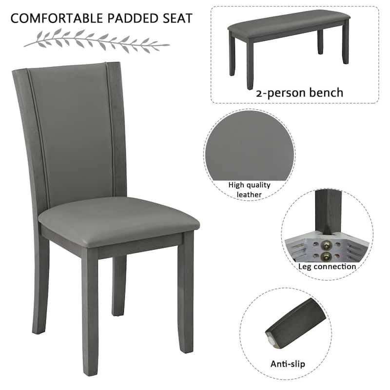 Farmhouse Rustic Style Wooden Dining Table Set with Upholstered Chairs