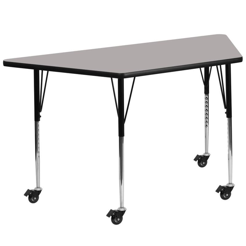 Mobile 22.5''W x 45''L Trapezoid HP Laminate Activity Table - Adjustable Legs - Gray