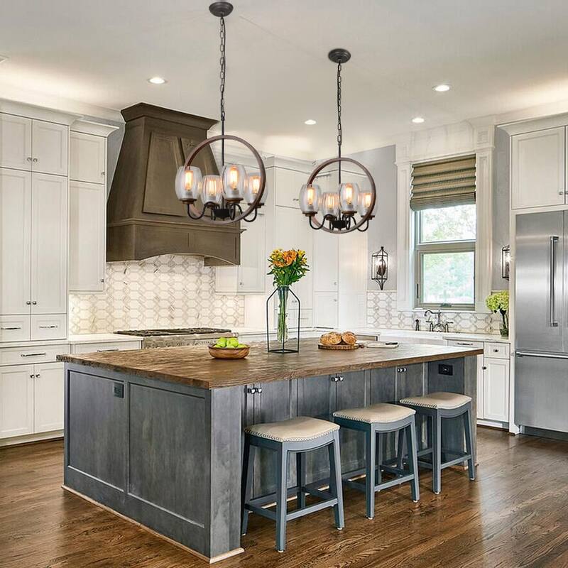 Anmytek Industrial Metal Chandelier Kitchen Island Pendant Lighting Fixture 4 Lights for Dinning Room Loft Foyer