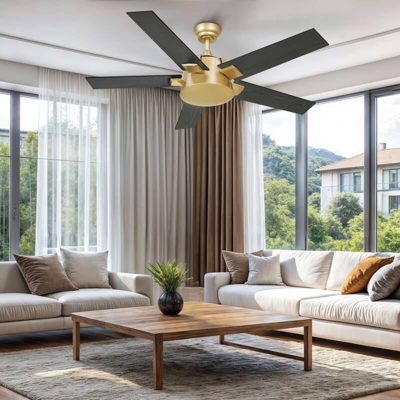 Moasis 52 Inch Modern Black Gold Ceiling Fan with Wall Switch & Remote - Black & Gold