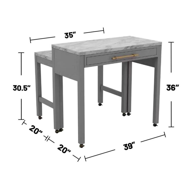 Rustic 3pc Dining Set Counter Height Dining Table w Storage drawer Faux Marble Top 2x Stools Light Gray Dining Room Furn