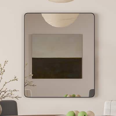 Eviva Rounded Black Frame 36" x 30" Rectangular Black Metal Framed Mirror - N/A
