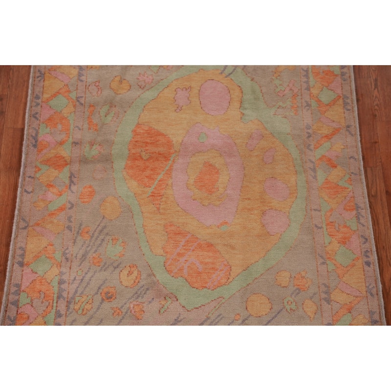 Hand Knotted Oriental 100% Wool Carpet Transitional Medallion Oranges & Rust Oushak Area Rug - 7' 0'' X 4' 0''