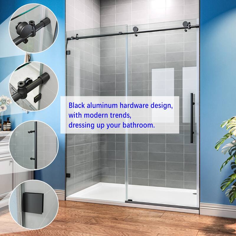 Elegant Frameless Sliding Shower Doors in Black Finish