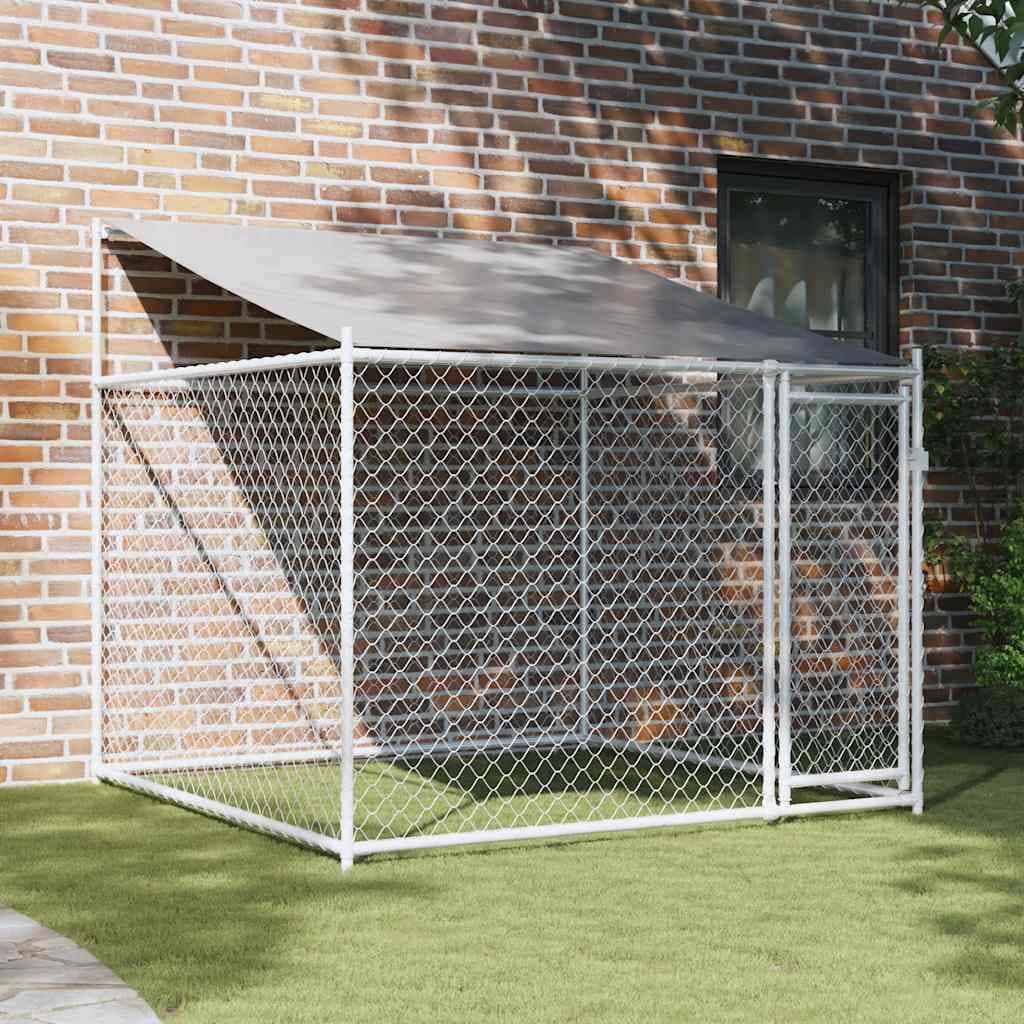 vidaXL Dog Cage with Roof and Door Outdoor Animal Kennel Gray Galvanized Steel