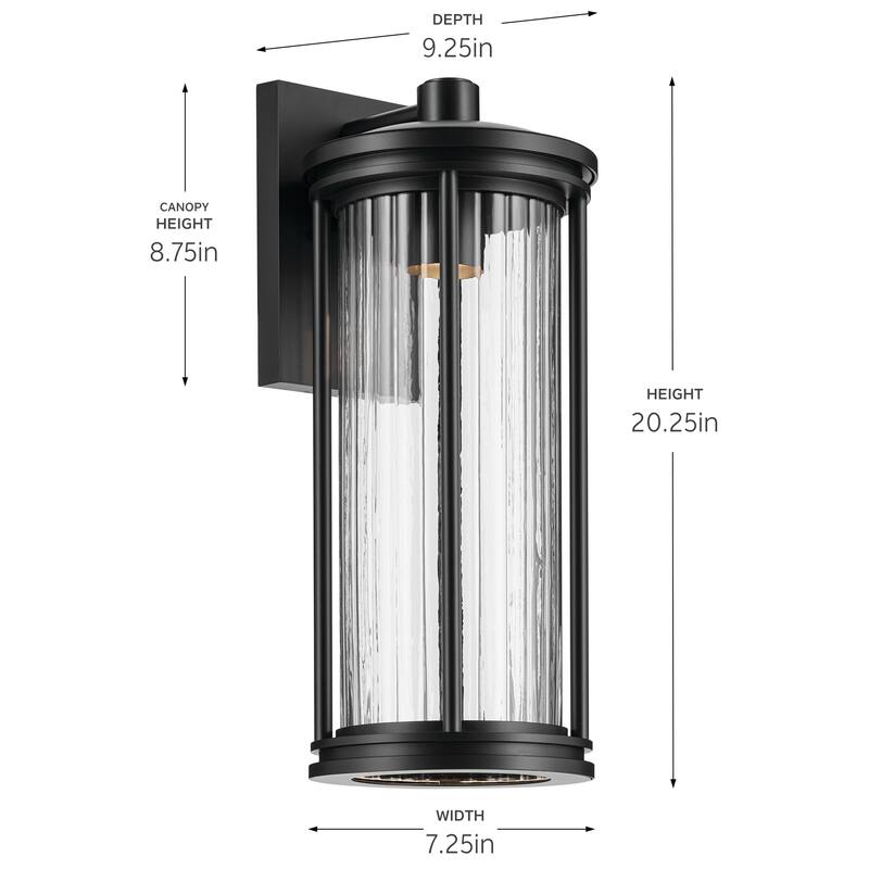 20.25" 1-Light Outdoor DarkSky Approved Wall Sconce with Clear Ribbed Glass - Black