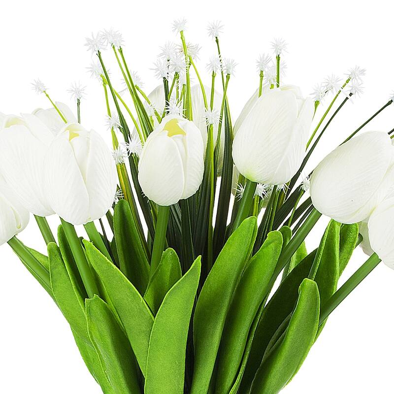 Enova Home Artificial Real Touch Tulips Flower and Star Grass in Clear Glass Vase With Faux Water For Home Office Decoration