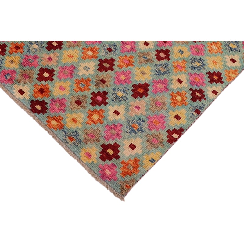 Modern Balochi Costa Blue/Red Hand Knotted Wool Rug - 3'2'' x 4'10''