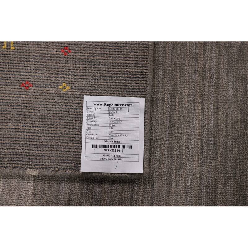 Earth Tone Striped Gabbeh Indian Area Rug Silk Carpet - 8'3" X 9'9"