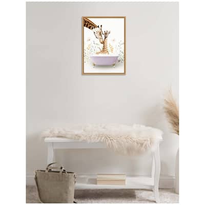Kate and Laurel Sylvie Mother and Baby Giraffe in Spring Bathtub Framed Canvas by Amy Peterson