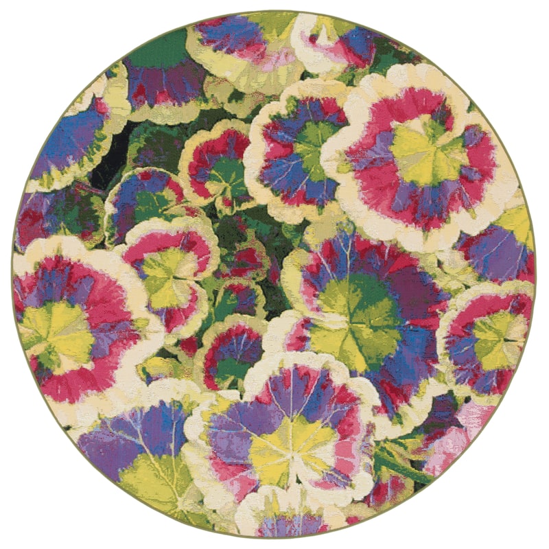 SAFAVIEH Barbados Najma Tropical Waterproof Patio Backyard Rug - 6'6" Round - Black Green/Purple