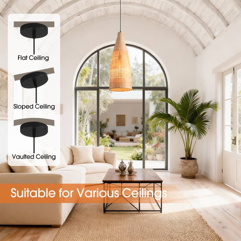 9" Coastal Woven Bamboo Bottle-Shaped Adjustable Pendant Light Chandelier