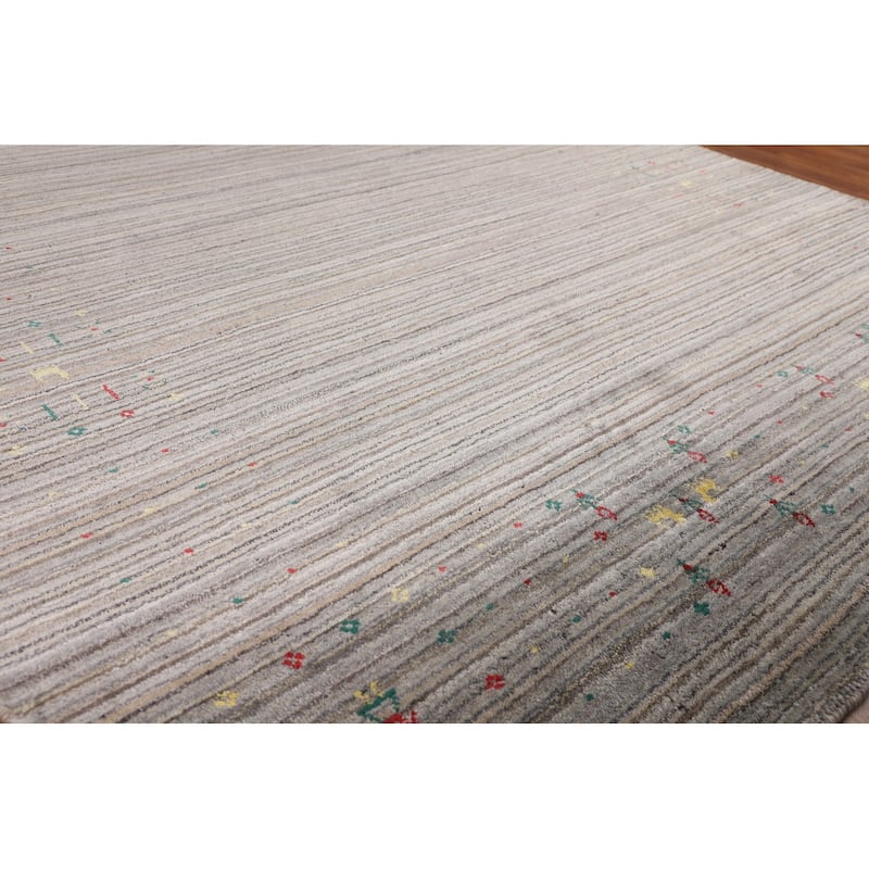 Striped Tribal Gabbeh Area Rug Hand-Knotted Multi-Color Wool Carpet - 6'1"x 7'11"