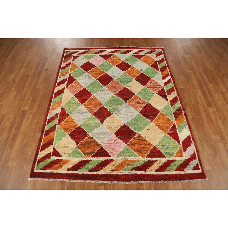 Trellis Geometric Moroccan Rug Hand-Knotted Wool Carpet - 5'1" x 6'5"