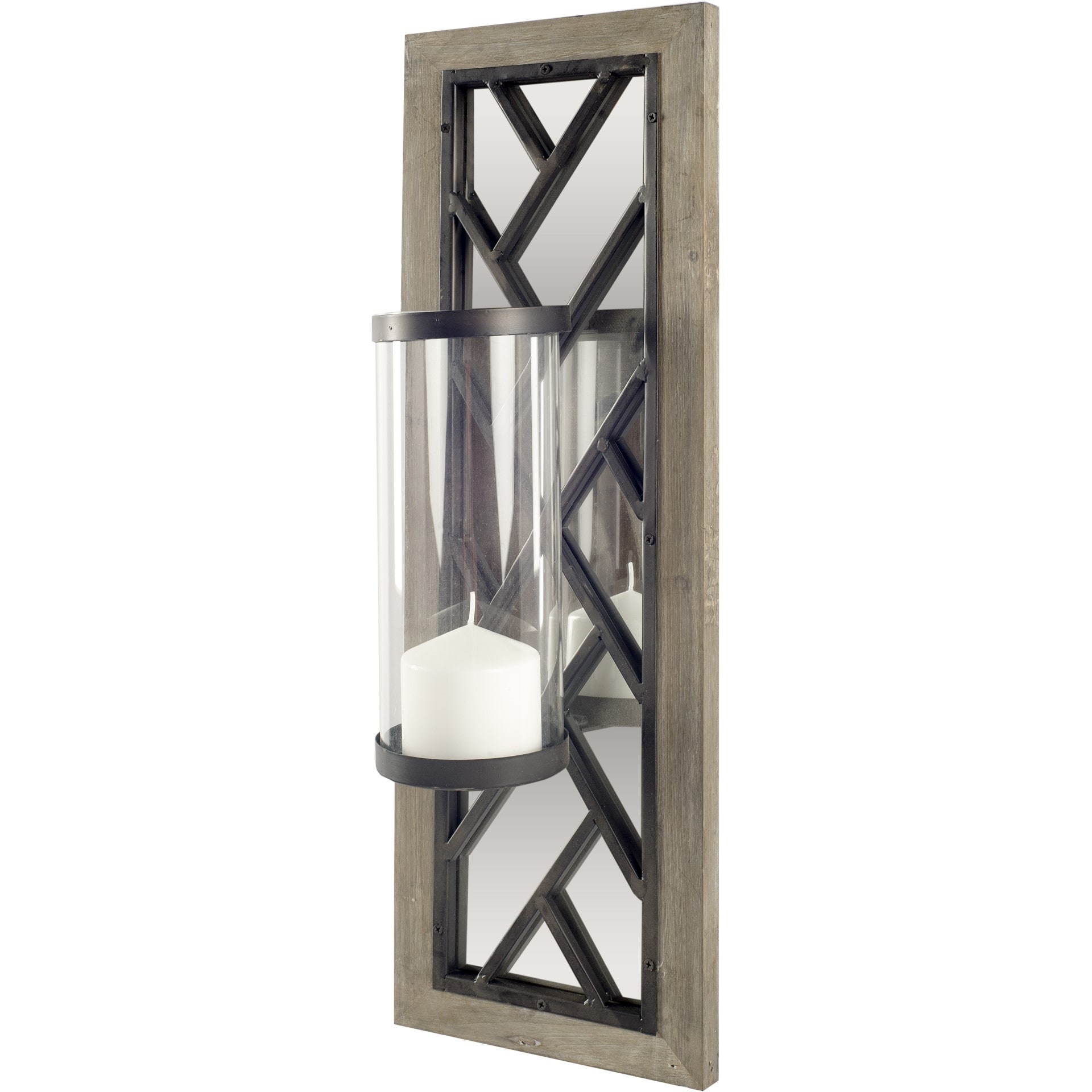Mercana Benji 24 H Brown Wood Frame Black Metal Accent Mirrored Wall Candle Holder 6 1l X 8 0w X 24 0h Overstock 24203568