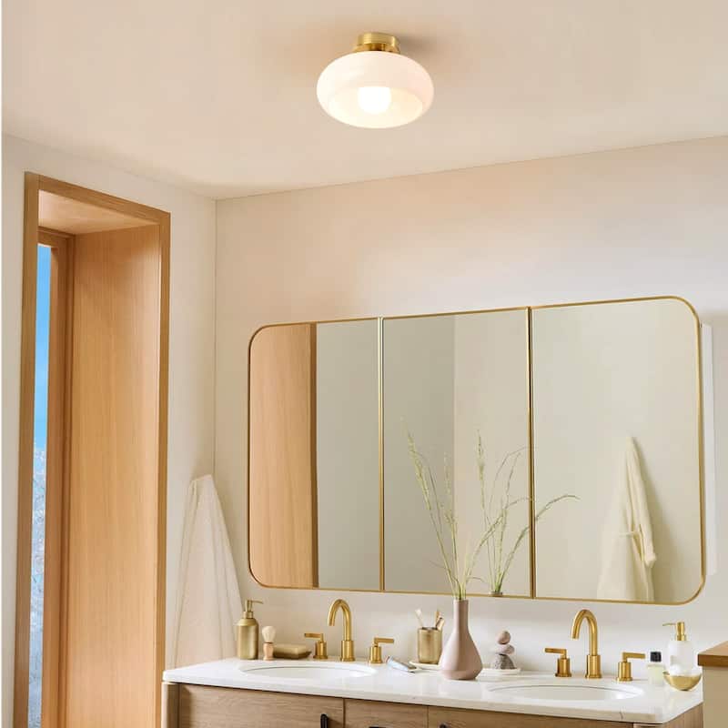 10.4" Modern Bowl-Shaped with Brown/Milk White Glass Shade Wall Sconce/Semi-Flush Ceiling Light for Hallways, Bedroom