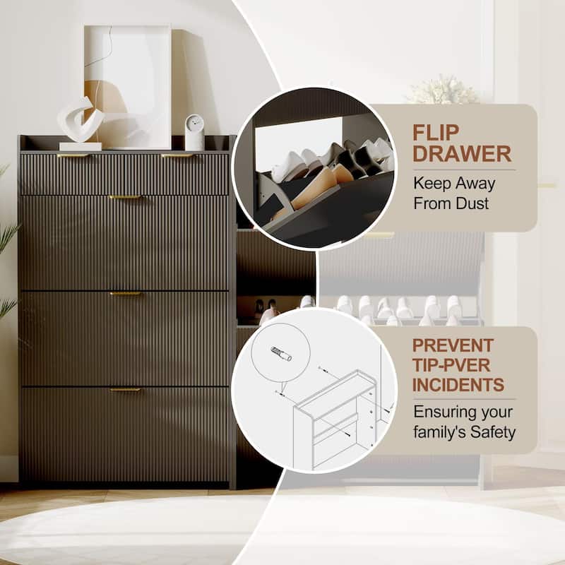 Slim Shoe Cabinet with 3 Flip Drawers & 2 Top Drawers