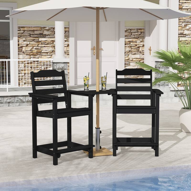Adirondack Chairs Set of 2 with Connecting Tray, 24 inches HDPE Bar Height Outdoor Patio Bar Stool Chairs