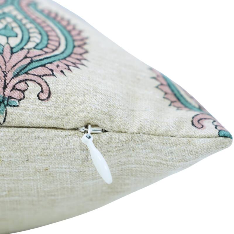 Fabdivine Block Print 24x24 Inch Handmade Floral Cushion Cover, Uday