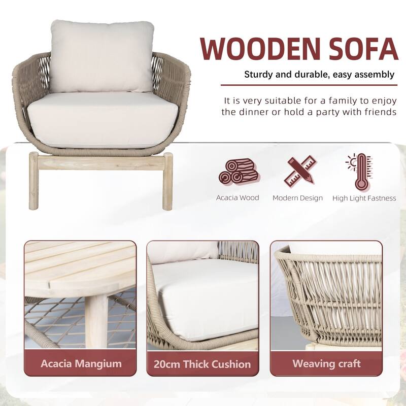 5-Piece Outdoor Acacia Wood Conversation Set with Oval Coffee Table