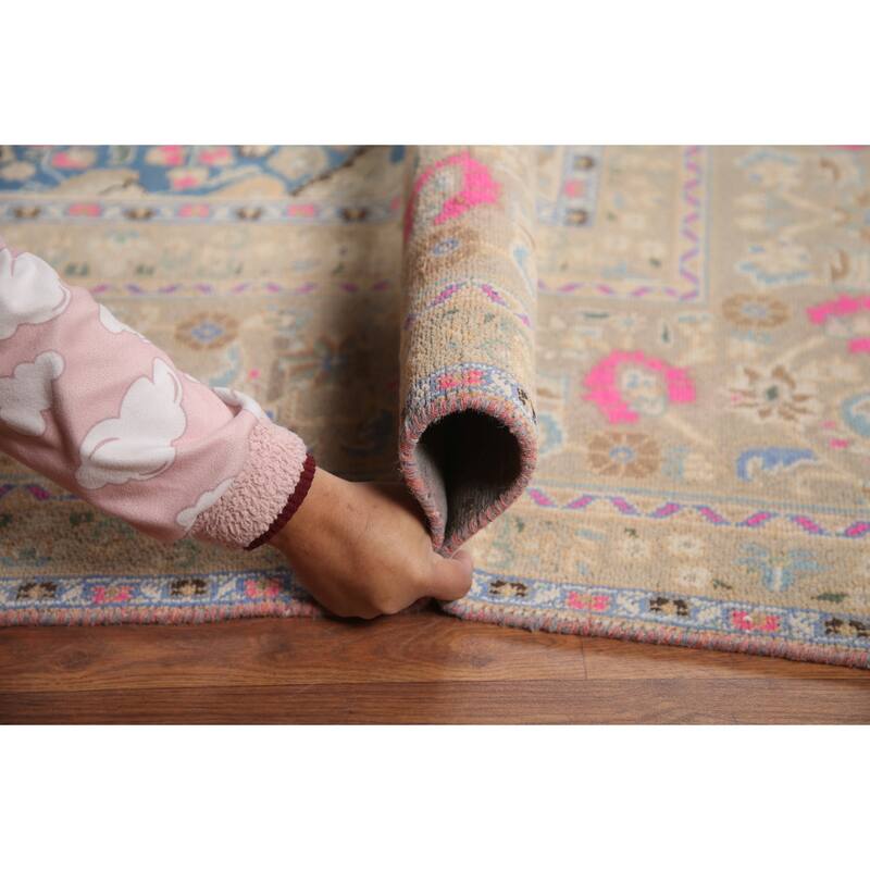 Hand Knotted Oriental 100% Wool Carpet Traditional Floral Peach Tabriz Area Rug - 12' 6'' X 9' 6''