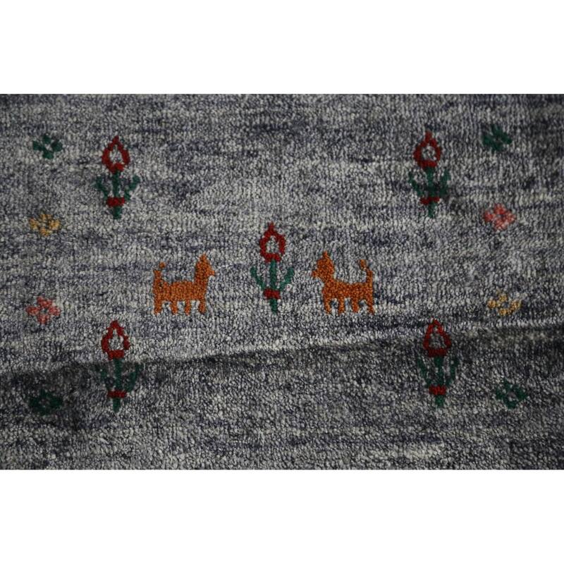 Hand Knotted Oriental 100% Wool Carpet Tribal Tribal Greys & Charcoal Gabbeh Area Rug - 12' 1'' X 9' 4''