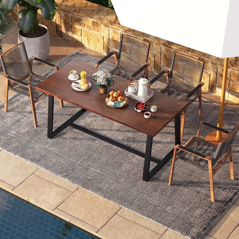 Costway 63" Large Dining Table for 4-6 People with Wavy Edge - See Details