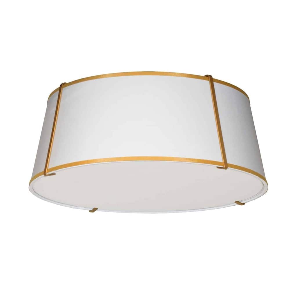 4 Light Flush Mount Ceiling Light, Gold Trapezoid Fixture with White Shade - 22