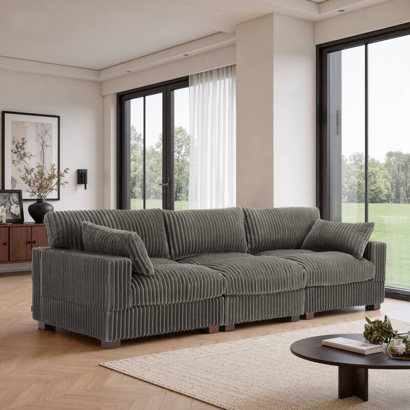 Plush Flannel Modular Sectional Sofa for Living Room - Light Grey-3-Piece