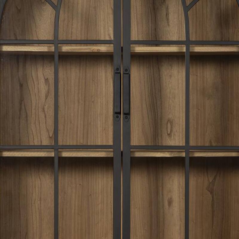 Veria China Cabinet, 2 Glass Door Arch Frame, Black Iron, 83 Inch