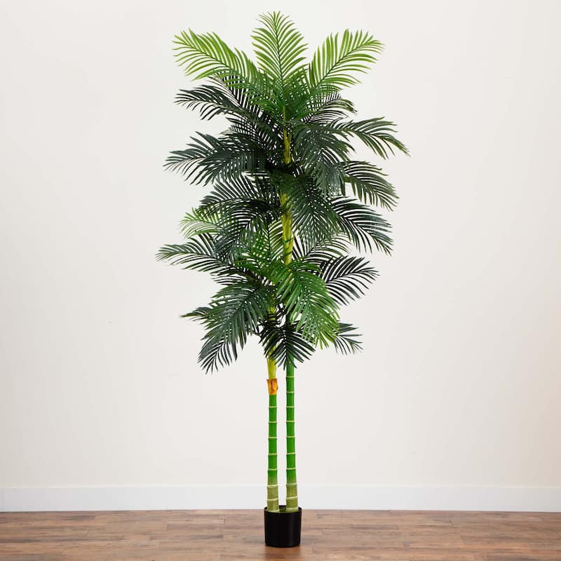 Double Golden Cane Palm Artificial Potted Tree - 9' - Green
